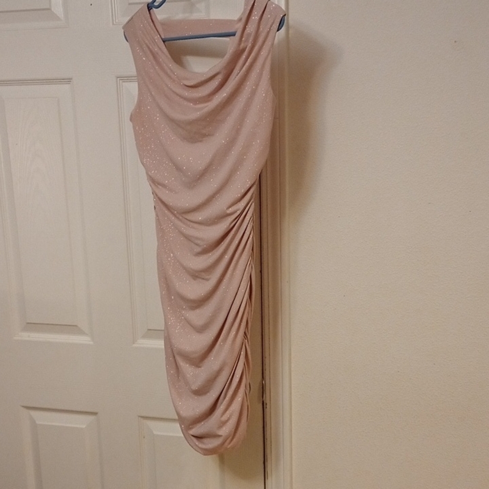 Sweet Storm Pink Asymmetrical Sheath Dress with Cowl Neck